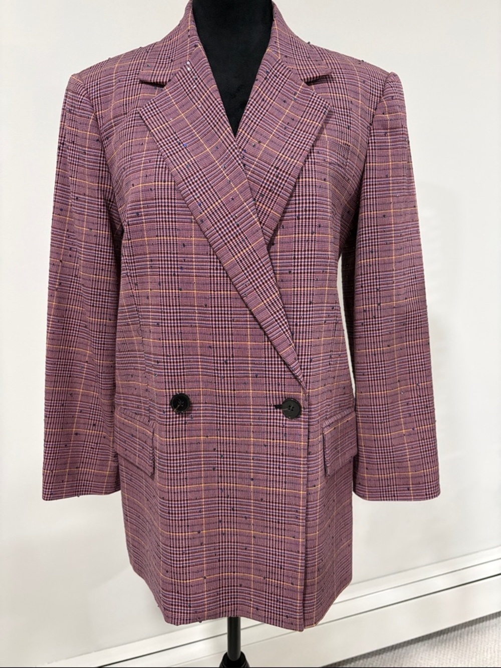 10 Crosby Derek Lam Mauve Plaid Double-Breasted Blazer SZ 8